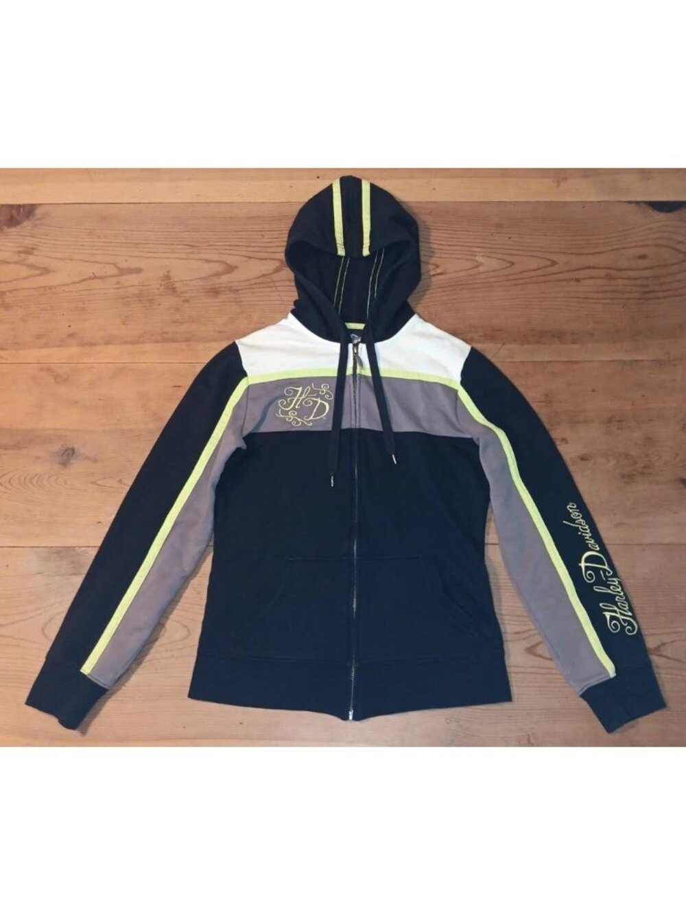 Harley Davidson Hoodie Jacket Womens S Black Sweatshirt Embroidery Logo Full Zip